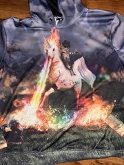 Getonfleek Unisex Hoodie Pullover XL Cat Riding Unicorn Rainbow Colorful Graphic