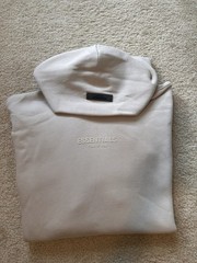 Essentials Fear of God Men’s Beige Fleece Pullover Hoodie Logo Size M