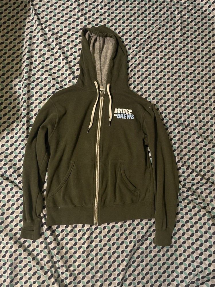 Independent Men’s Dark Green Gray Full Zip Graphic Hoodie S Bridge Beer