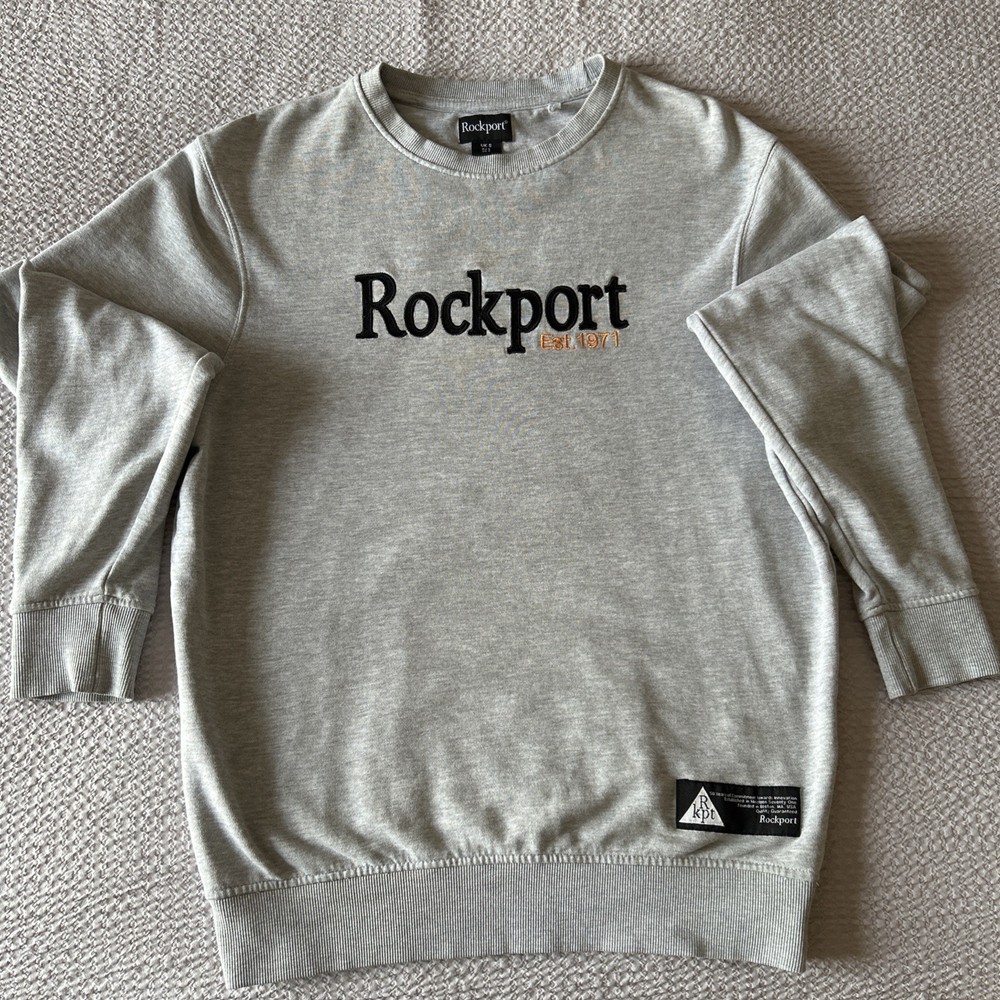 Rockport Sweatshirt Grey Men’s Small 38” Cotton Jersey Embroidered Logo Crewneck