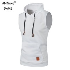 Mens Sleeveless Hoodies Fashion Casual Hooded Sweatshirt Men Bodybuilding.