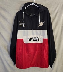 NASA Windbreaker Jacket Black White Red Pullover Half Zip Hooded Size Small