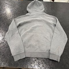 Nike Mens Grey Swoosh Hoodie Distressed Cropped Raw Hem Pullover Small