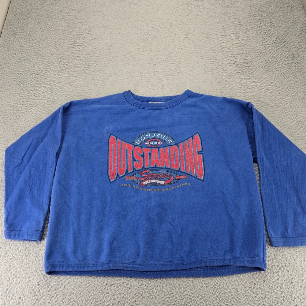 Bonjour Sweatshirt Mens One size Fits all Blue Vintage Outstanding