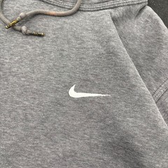 Nike Mens Grey Swoosh Hoodie Distressed Cropped Raw Hem Pullover Small