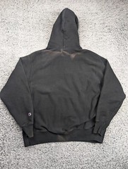 Champion Sweatshirt Men Large Black Reverse Weave Hoodie Drawstring Grunge Chore