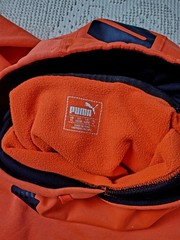 PUMA WarmCELL Orange Graphic Logo Polyester Fleece Pullover Hoodie Men’s XL