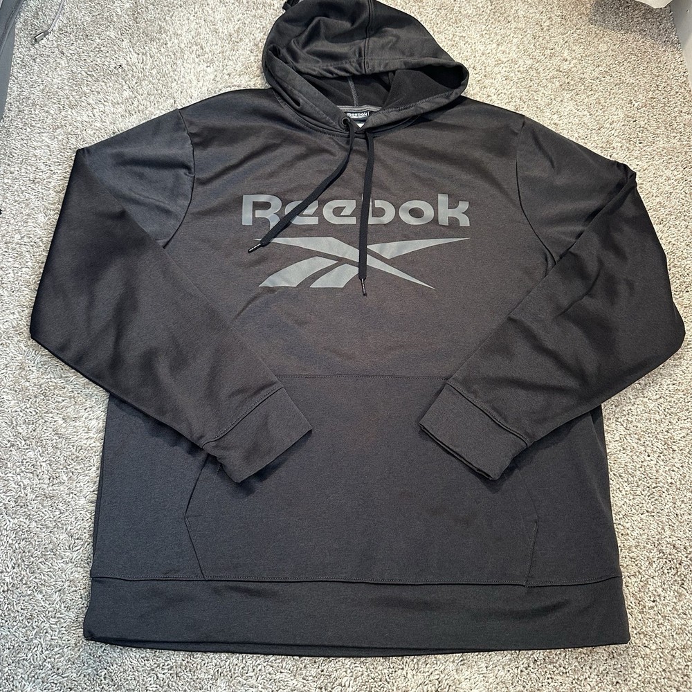 Reebok Hoodie Mens Large Black Pullover Athletic Gym Sweatshirt Logo