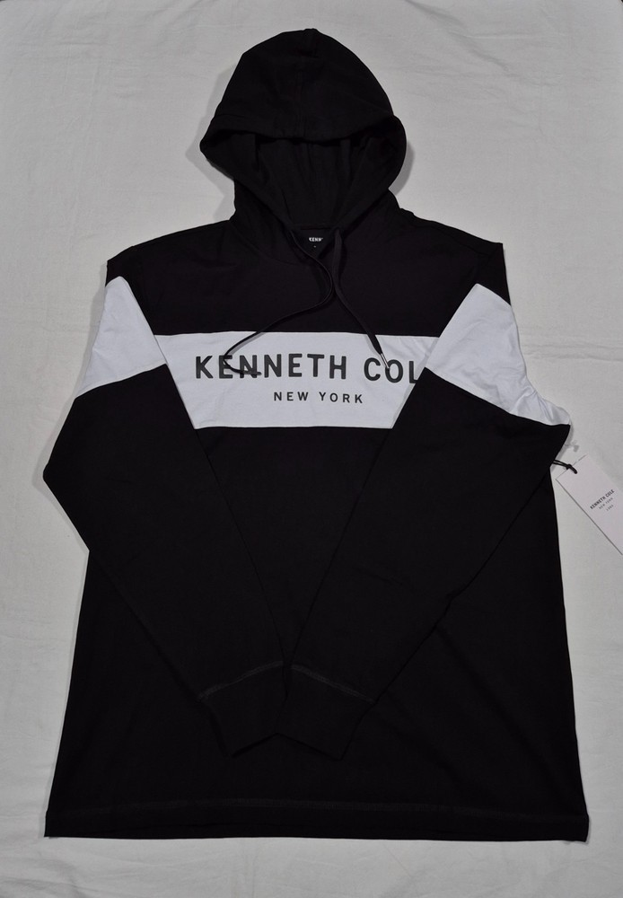 Kenneth Cole New York Long Sleeve Hoodie Shirt –Black White Core Spring