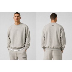 Fear of God Essentials Classic Fit Fleece Crewneck Light Heather Oatmeal — Large