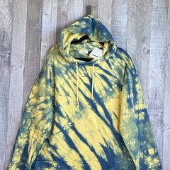 NWT Sandro Tie Dye Cotton Hoodie Mens Size XL Blue Yellow Luxury Designer $265
