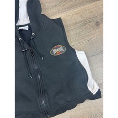 Vintage Reebok Athletic Full Zip Sleeveless Hoodie Vest Black White Mens Medium