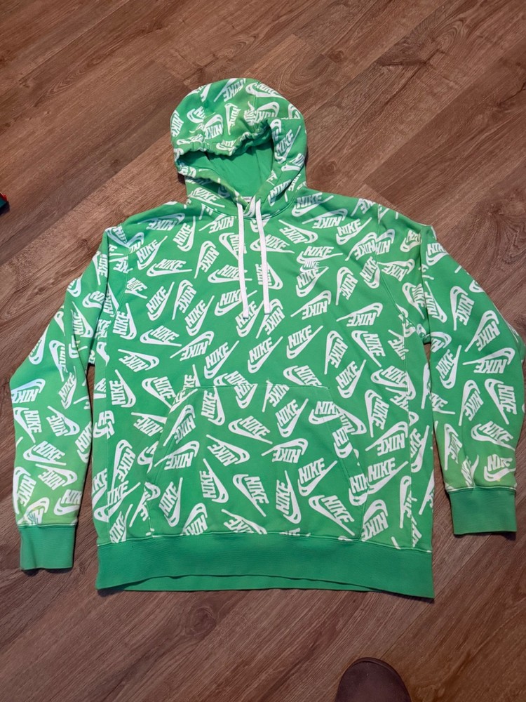 NIKE ALL OVER PULLOVER HOODIE MENS NEON GREEN SIZE LG
