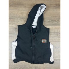 Vintage Reebok Athletic Full Zip Sleeveless Hoodie Vest Black White Mens Medium