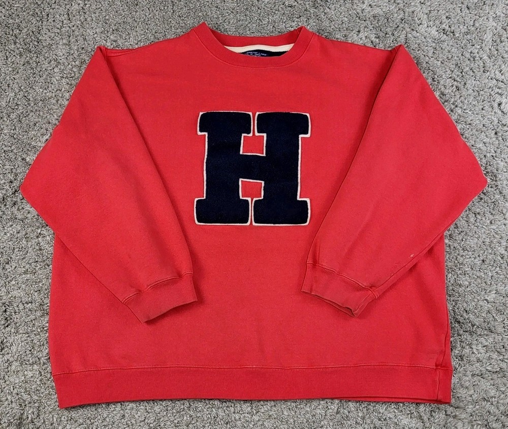 Vintage Tommy Hilfiger Sweatshirt Men’s Size Large Red Crewneck Pullover 90s