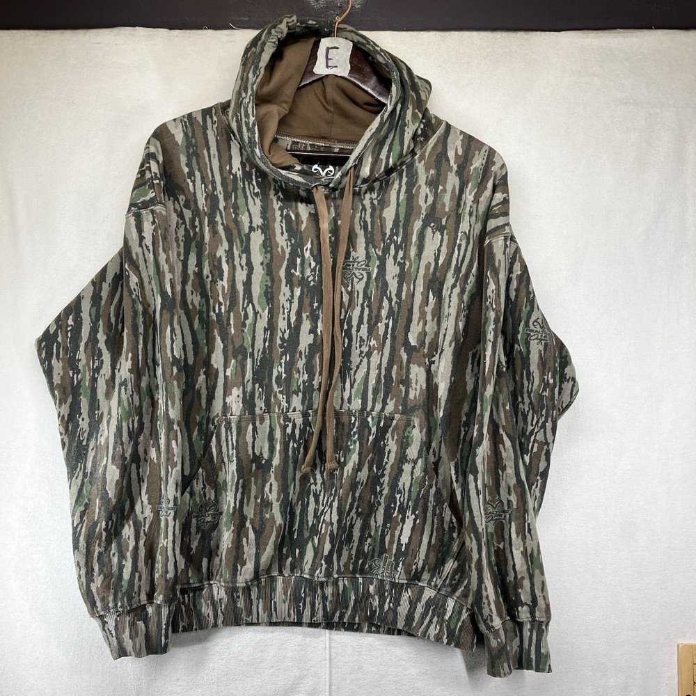Mens Retro VTG Real Tree Bottomland Hoodie Medium AOP Soft Cotton Blend