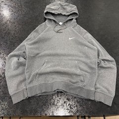 Nike Mens Grey Swoosh Hoodie Distressed Cropped Raw Hem Pullover Small