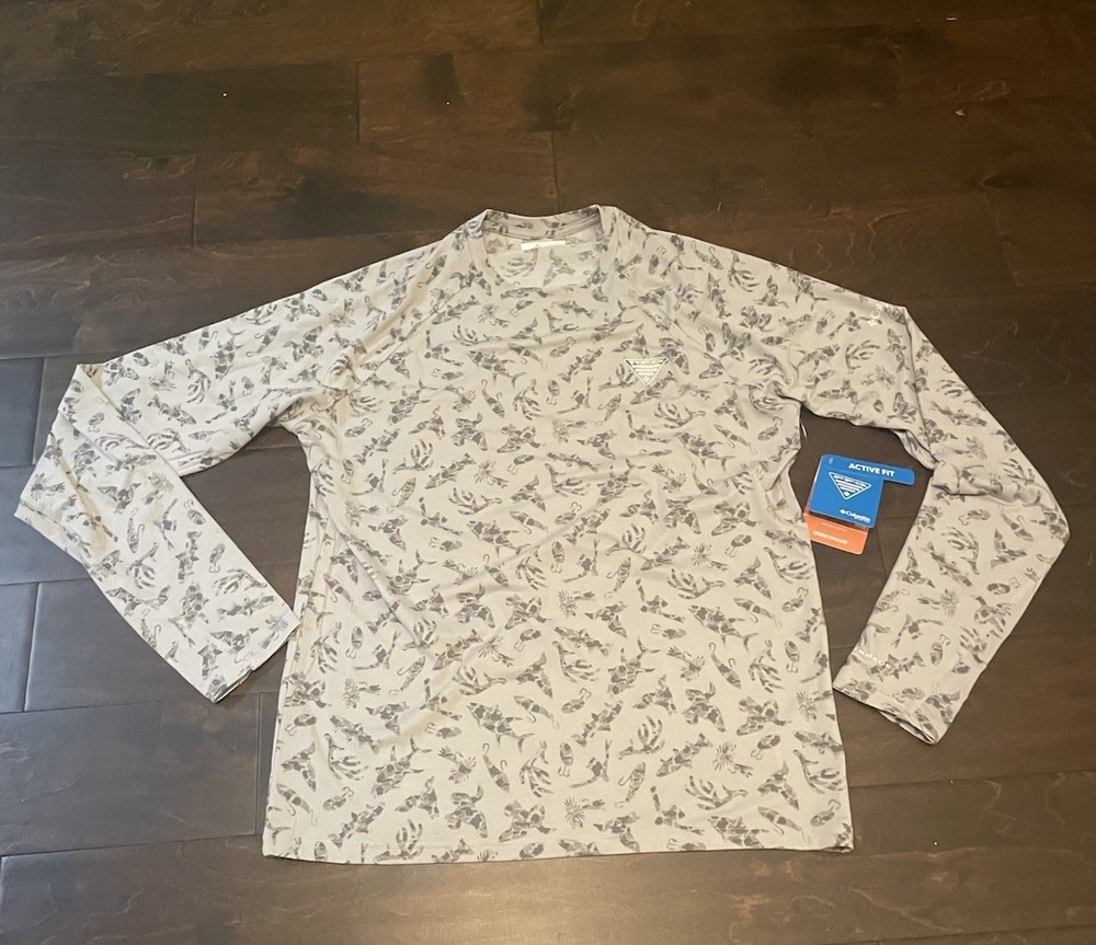 Columbia Men’s PFG UNCHARTED LS Camo Fishing Shirt Sz. 2XL NEW FM5965-020 GREY