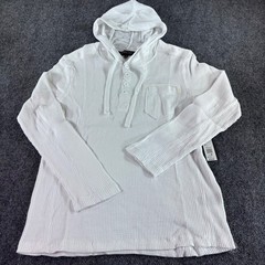 Kenneth Cole Hooded Henley Mens Medium White Ribbed Cotton NWT KH9KTWHT Thermal