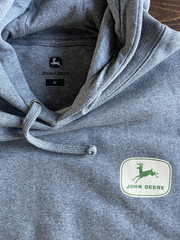 New John Deere Hoodie Men’s M Gray Pullover Sweatshirt 2 Sided Tractor Deer Logo