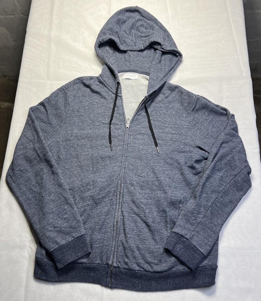 Everlane Hoodie Sweatshirt Mens Large Blue Fleece Full Zip Pockets 100% Cotton