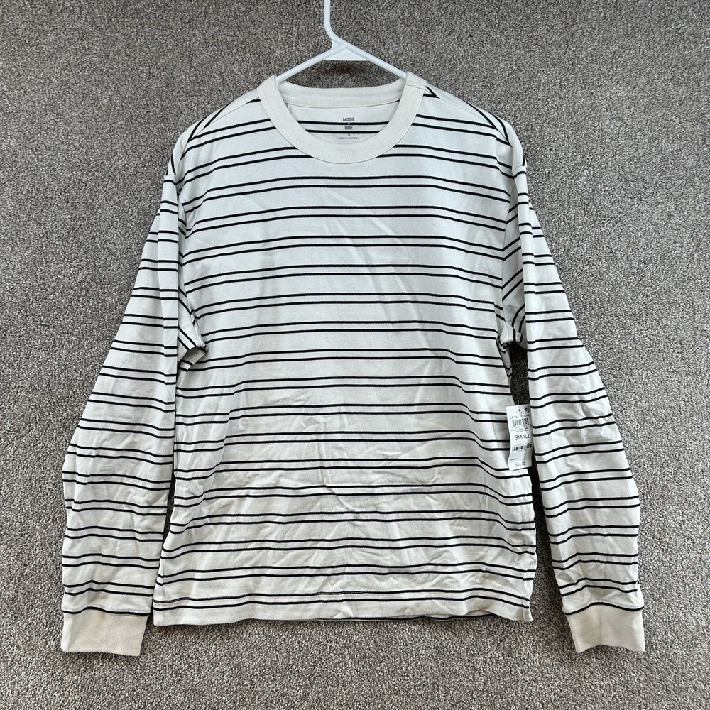 NWT Mode of One Men’s Sweatshirt Size Small White Black Striped Long Sleeve