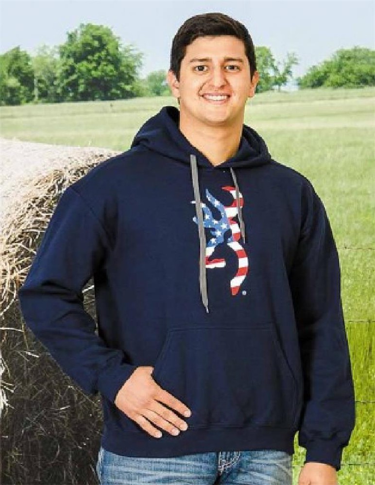 Mens “Old Glory” BROWNING BUCKMARK Pull Over HOODIE Red White Navy Blue AMERICAN