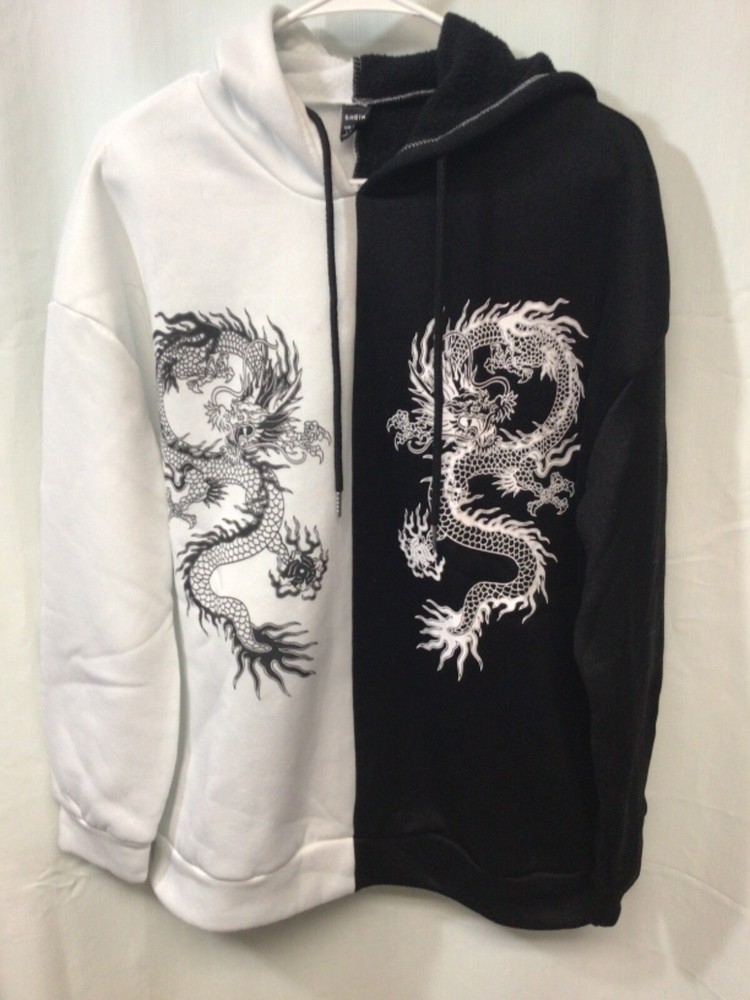 Sheln (Dragons) Black/White Large Long Sleeve Hooded Sweatshirt M2
