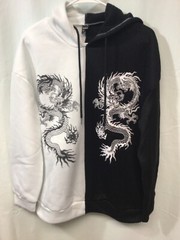 Sheln (Dragons) Black/White Large Long Sleeve Hooded Sweatshirt M2