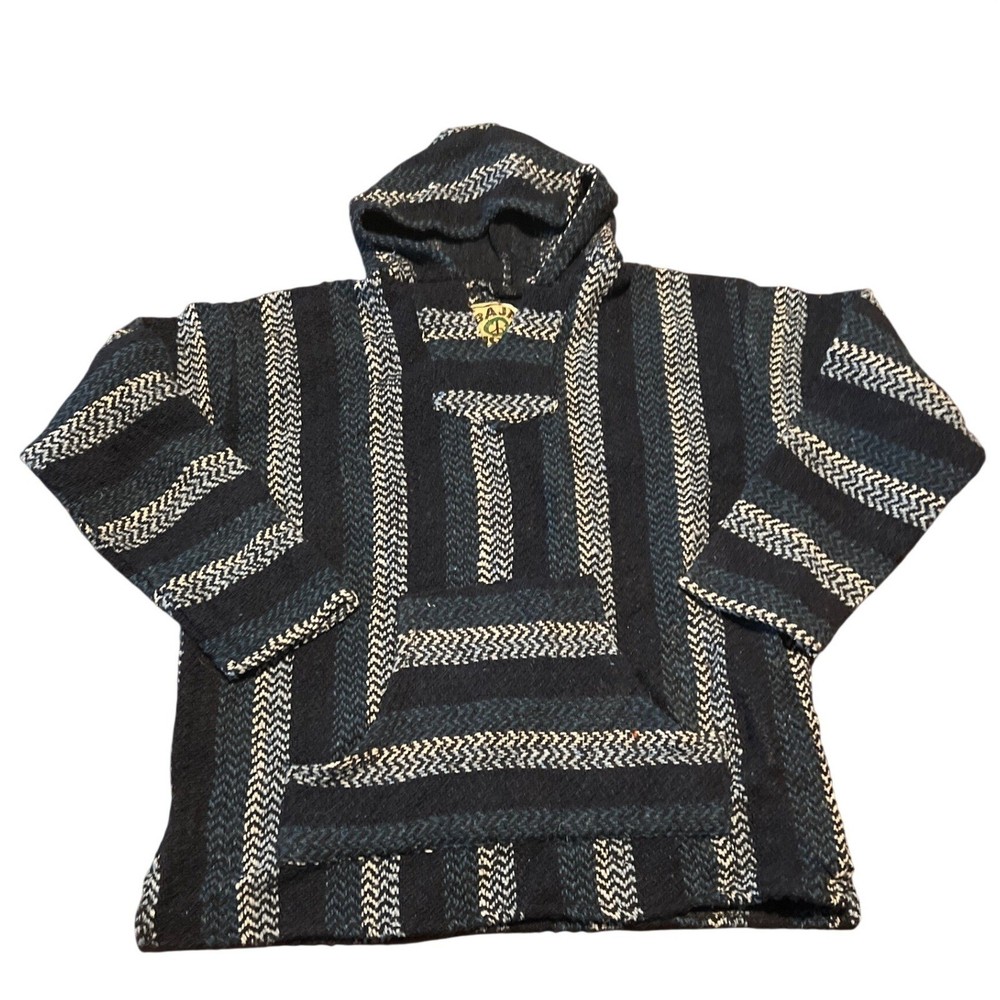 Baja Joe Hoodie Baja Hoodie Pullover Striped Blue White Black Long Sleeve