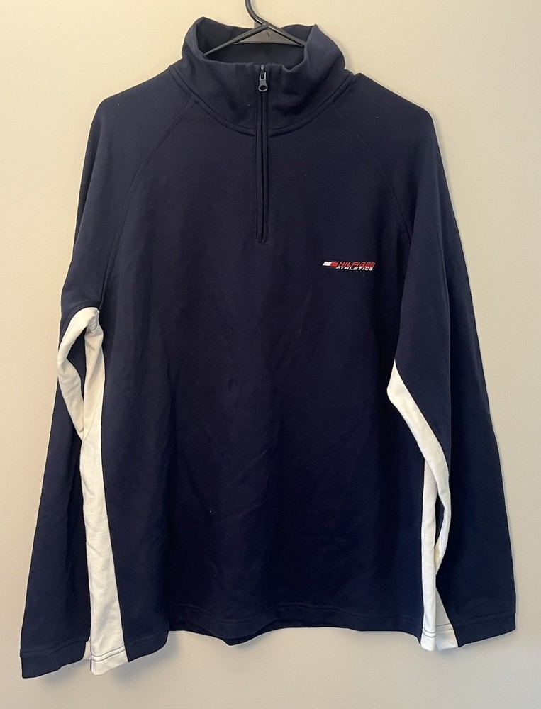 Tommy Hilfiger Athletics Quarter Zip Sweatshirt Men’s Sz Large Navy Red White