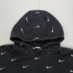 Nike NRG All Over Swoosh Logo Hoodie Black White Swoosh Embroided Swoosh Medium