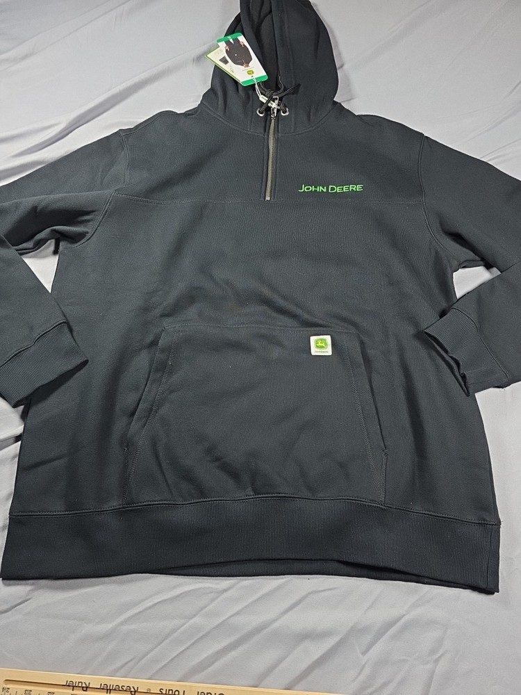 JOHN DEERE Men’s Stitched Logo Heavyweight Hoodie Sweatshirt, Black XL NWT