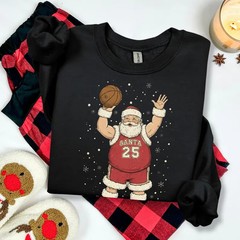 Basketball Santa Christmas Sweatshirt Holiday Sports Apparel Top Gift