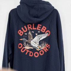 BURLEBO Men’s Midweight Fleece Hoodie Sweatshirt size M Navy Blue Hunting Duck