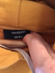 Vanquish Fitness Hoodie Men’s Size Small Orange Yellow Raised Letters
