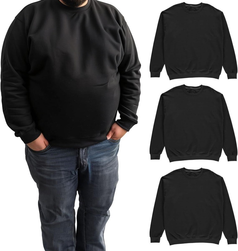 BILLIONHATS 3 Pack Mens Big & Tall Crewneck Fleece Lined Sweatshirts Plus Size