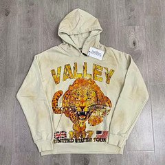 Men’s Beige Pullover Hoodie S Long Sleeve Valley Big Cats Leopard Graphic USA