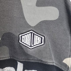 EUC STAPLE Camo Hoodie Size M Logo GOOD LUCK FEAR NONE POSTIVE SOCIAL CONTAGION