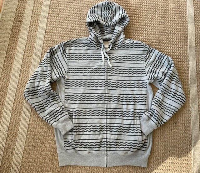 Black Scale Front Zip Hoodie Jacket Grey w/ Black Geometric Pattern All Over XL