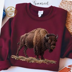 Bison Sweatshirt Boho Buffalo Wildlife Animal Nature Graphic Printed