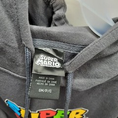 Mens Super Mario Small 34-36 Gray Hoodie Pullover Fall Winter Spring NWT