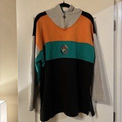 Y2K Grail FILA Grey Green Orange Black Blocked Hoodie with zip M