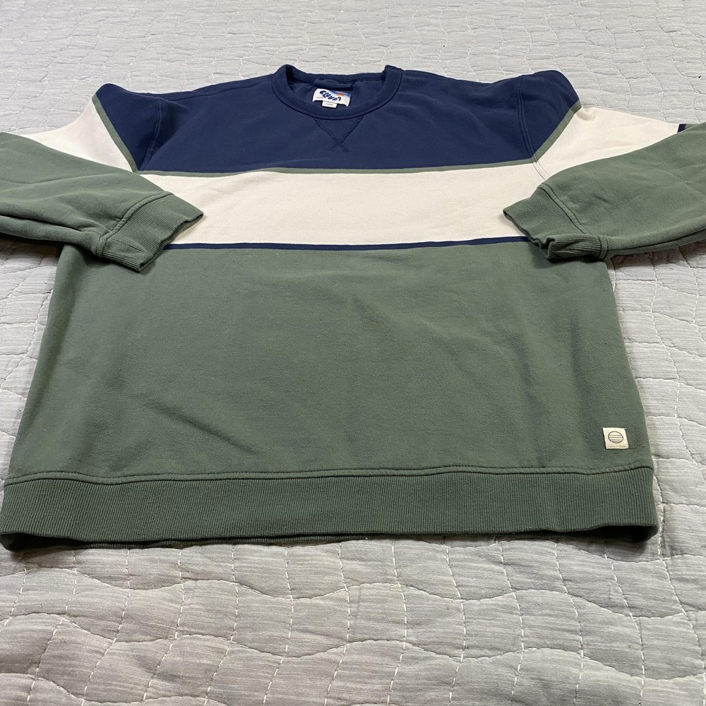 Marine Layer Sweatshirt Mens Large Multicolor Stripe Cloud 9 Fleece Crewneck