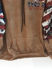 Zocavia Men’s 2XL USA Hoodie 100% Polyester Brown With Red, White, Blue