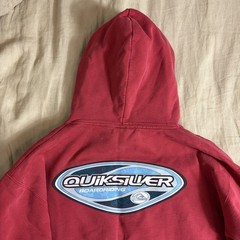 Vintage 90s Y2K Quiksilver Hoodie Design Surf Skate Red Thrashed Mens Medium