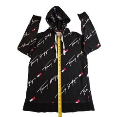 VTG Tommy Hilfiger Medium All Over Print Script Logo Hoodie Black White Red