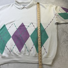 Vintage 80s Argyle Sweatshirt Venezia One Size Purple Green Geometric