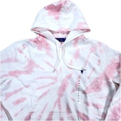 Polo Ralph Lauren Hoodie Men Medium Pink White Sweatshirt Sweater Tie Dye Pony