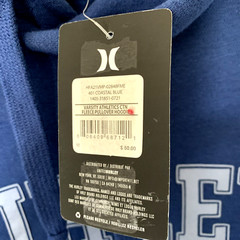 Hurley Hoodie Mens Sz Medium Blue Fleece Hooded Sweatshirt Logo Pullover NEW